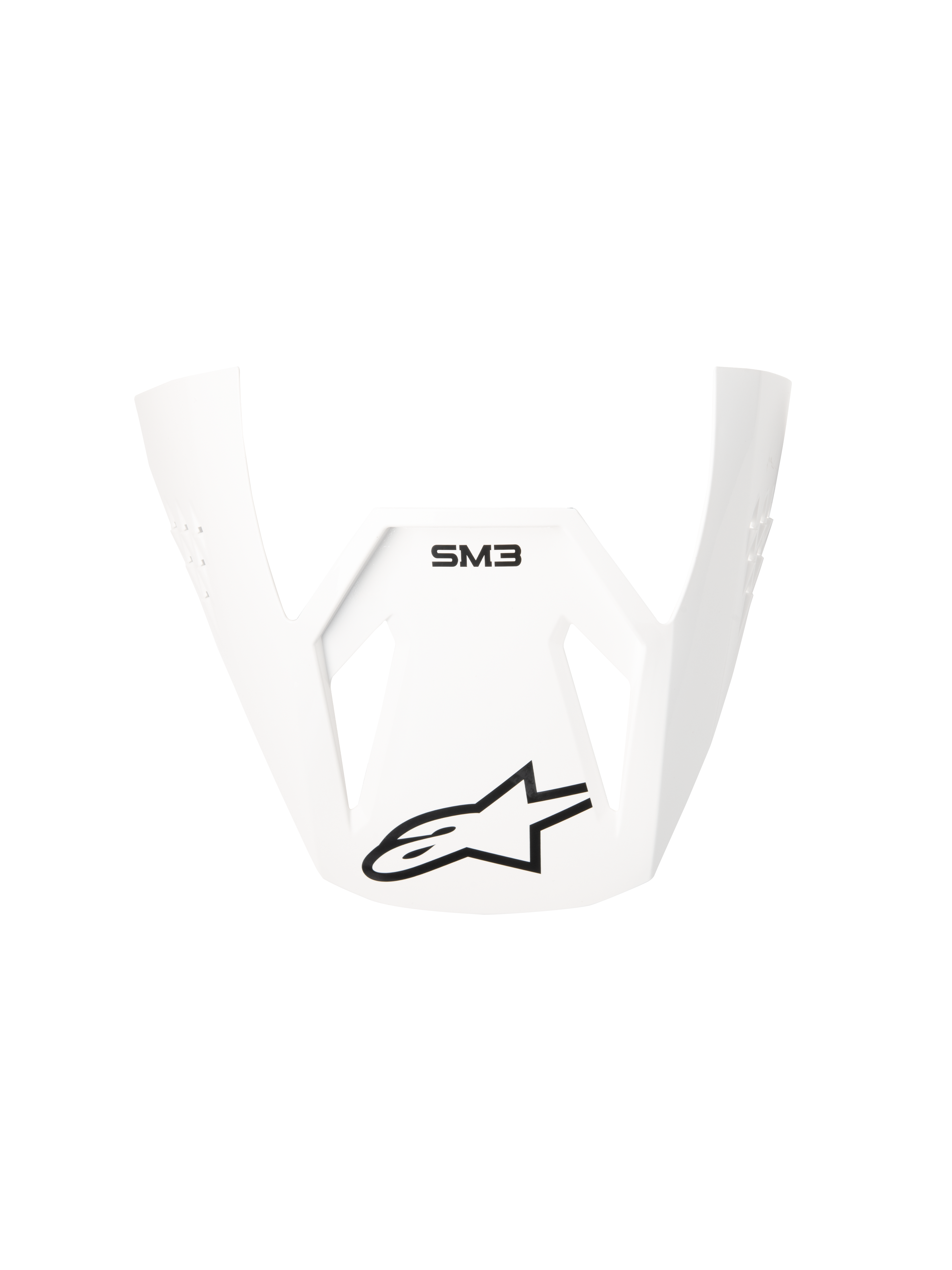 Alpinestars S-M3 Solid ECE06 Visor, visera de repuesto para cascos de motocross en color blanco brillante, con logotipo SM3 y estrella de Alpinestars en negro, diseño angular y aerodinámico para rendimiento off-road