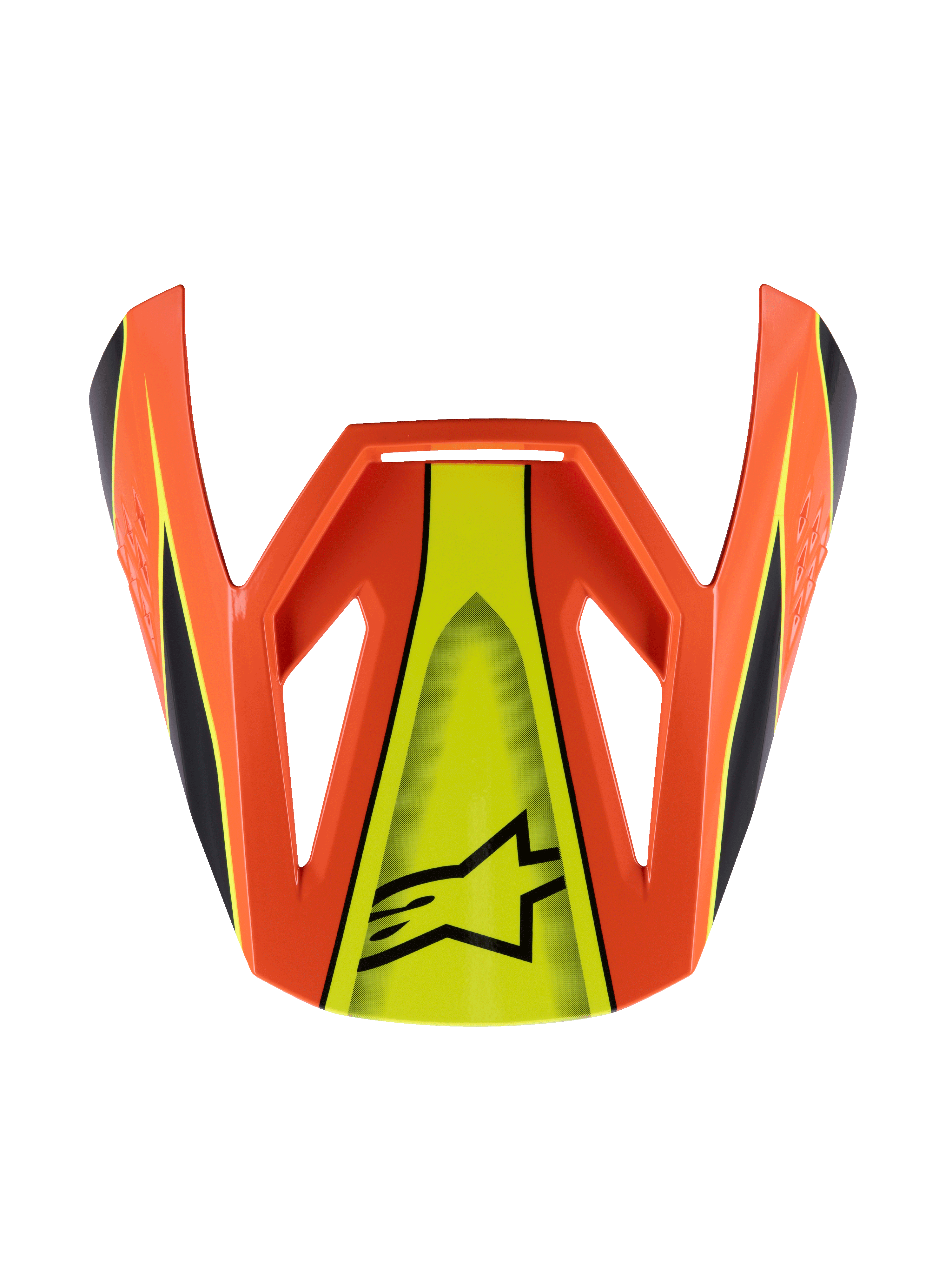 Alpinestars S-M3 Youth Fray Visor, visera de casco para motocross juvenil, naranja y amarillo fluorescente, diseño aerodinámico angular con logo Astar negro y franjas de carreras, pieza de repuesto de plástico duradero para cascos todoterreno juveniles