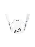 Visera Alpinestars S-M3 Radium ECE06, blanca, visera de repuesto para casco de moto, diseño aerodinámico curvo con logotipos negros de Alpinestars y marca SM3, plástico duradero para rendimiento en motocross