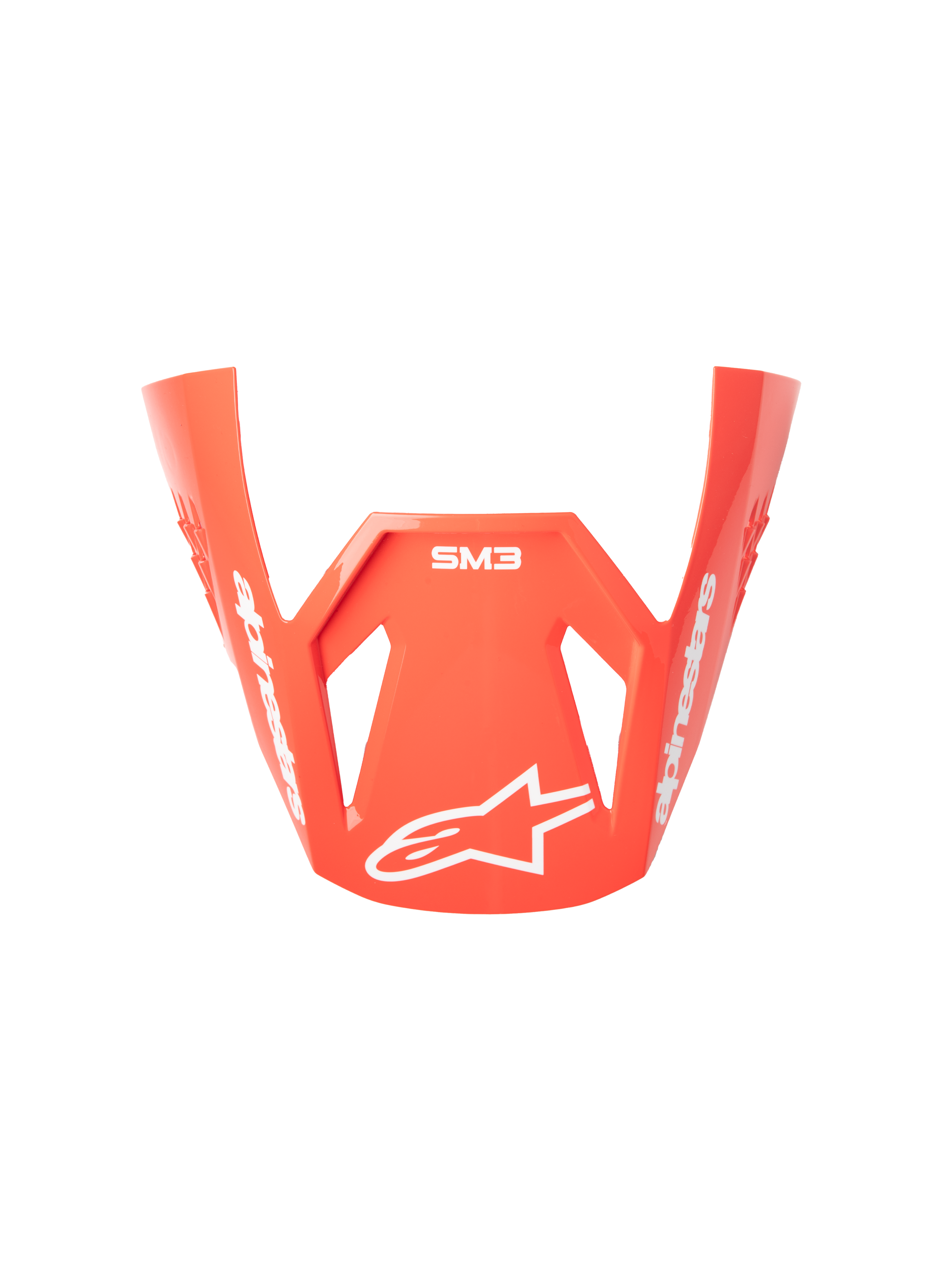 Alpinestars S-M3 Radium, visera para casco de moto, Rojo Fluo, acabado brillante, con branding de Alpinestars y logo de estrella en blanco, diseño aerodinámico angular para motocross