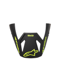 Visera Alpinestars S-M3 Radium ECE06, visera de repuesto para casco de motocross, gris, negro y amarillo flúor mate, con logotipos y marca Alpinestars en amarillo flúor, acabado mate, diseño aerodinámico para carreras todoterreno