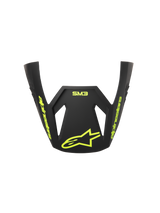 Visera Alpinestars S-M3 Radium ECE06, visera de repuesto para casco de motocross, gris, negro y amarillo flúor mate, con logotipos y marca Alpinestars en amarillo flúor, acabado mate, diseño aerodinámico para carreras todoterreno