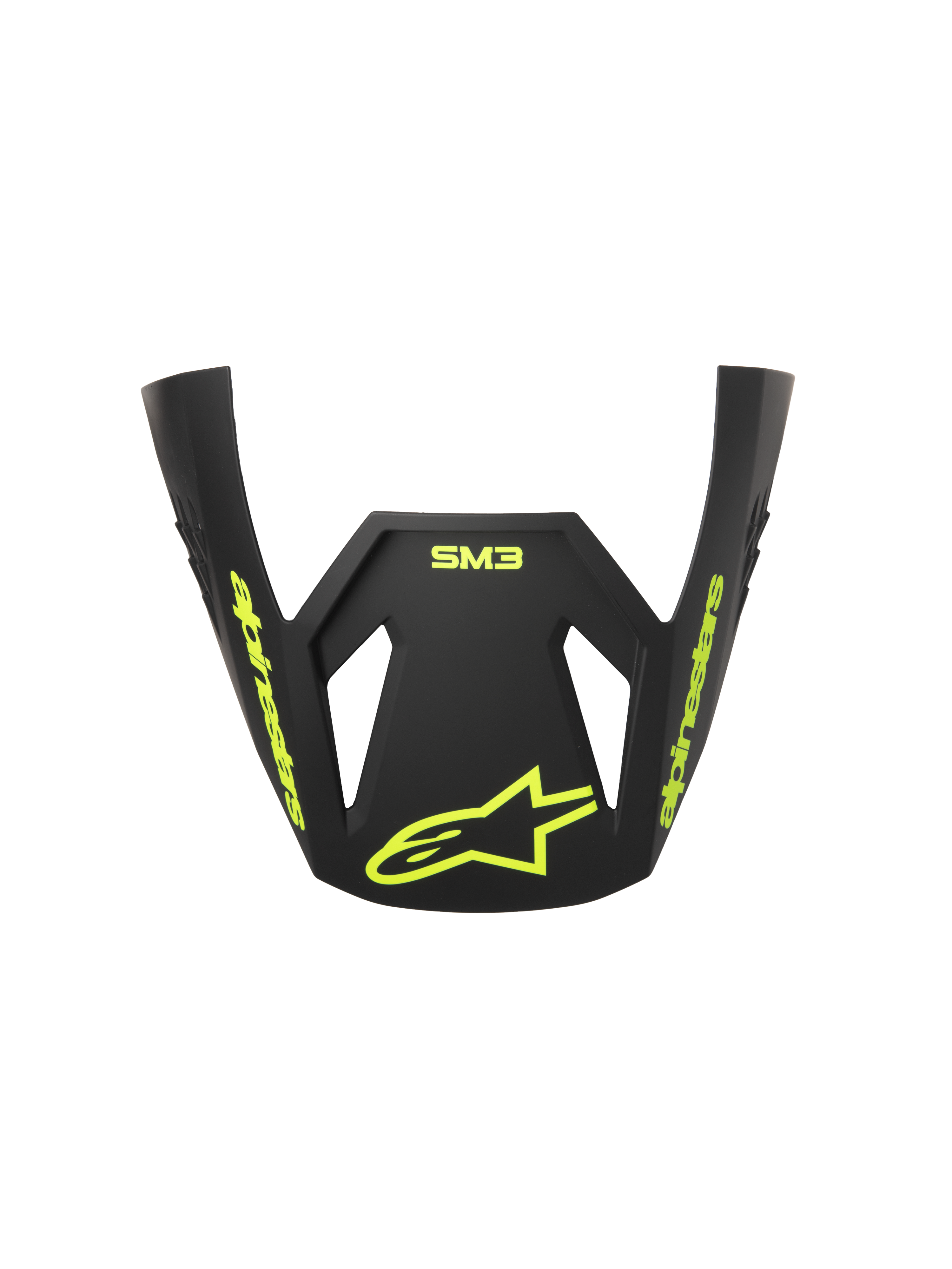 Visera Alpinestars S-M3 Radium ECE06, visera de repuesto para casco de motocross, gris, negro y amarillo flúor mate, con logotipos y marca Alpinestars en amarillo flúor, acabado mate, diseño aerodinámico para carreras todoterreno