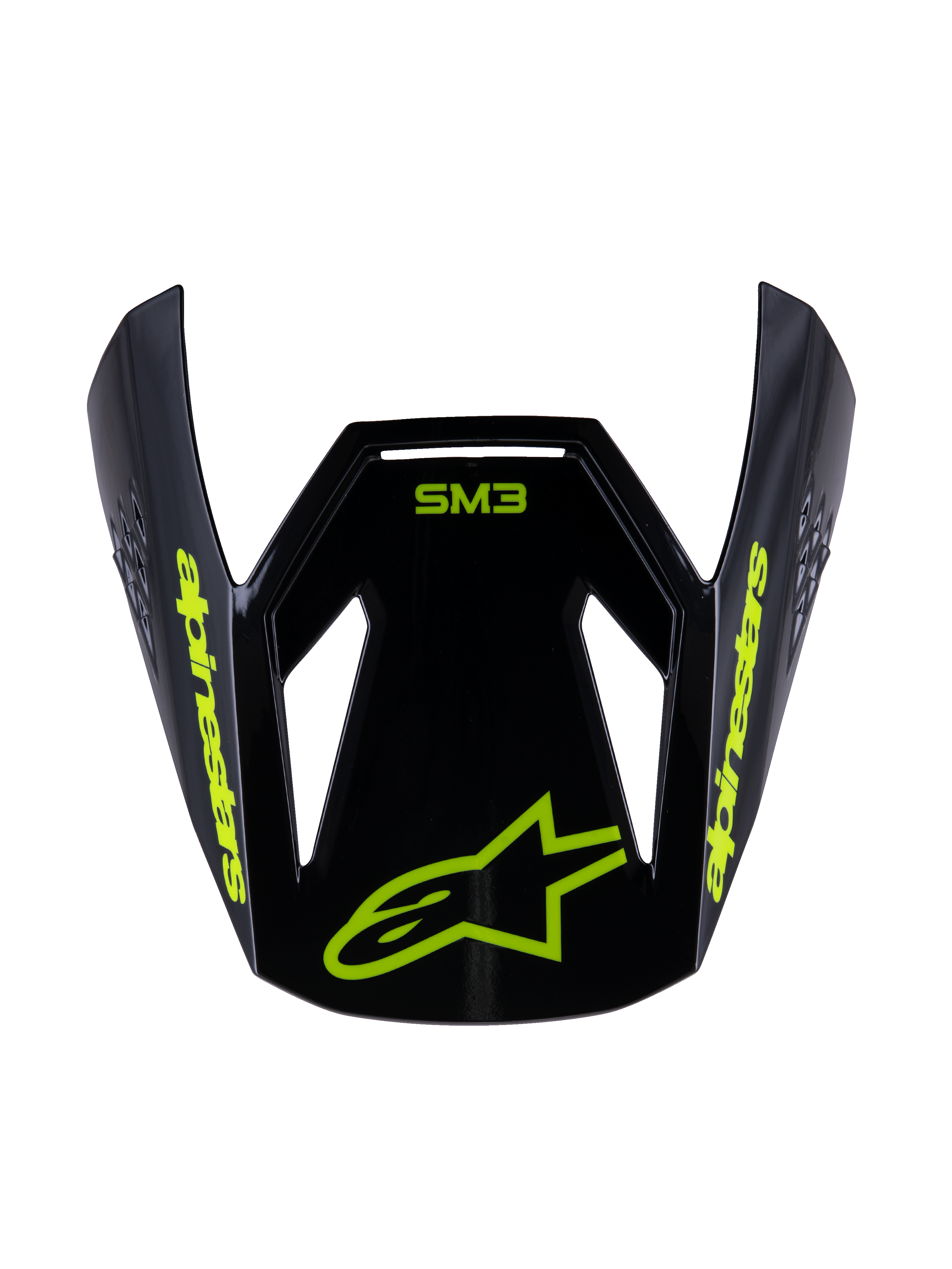 Alpinestars S-M3 Youth Radium Visor, visera de repuesto para casco de motocross, negro y amarillo flúor brillante, con branding de Alpinestars amarillo y logo de la estrella en el frente, diseño aerodinámico para cascos off-road juveniles