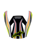 Alpinestars S-M3 Youth Wurx Visor, visera para casco de motocross, negra con franjas amarillas, naranjas y rojas, con el logotipo amarillo de Alpinestars, diseño aerodinámico brillante, visera de repuesto para carreras todoterreno juveniles