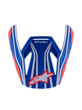 Visera Alpinestars S-M3 Youth Wurx, visera para casco de motocross, azul, roja y blanca con detalles en negro, acabado brillante con franjas llamativas y logotipo Astar, visera de repuesto aerodinámica y angular para cascos de MX juveniles