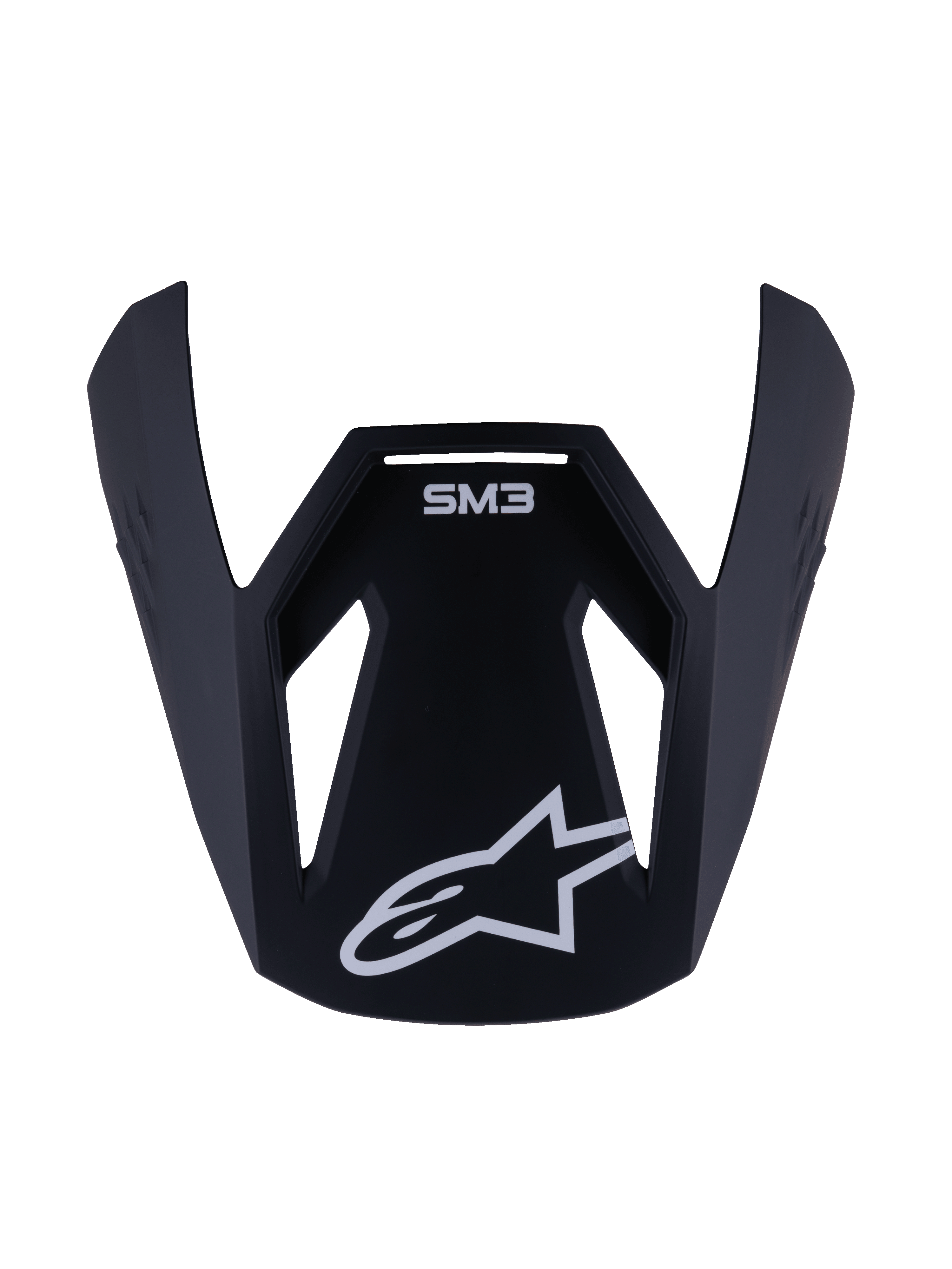 Alpinestars S-M3 Youth Solid Visor, visera de repuesto para casco de motocross juvenil, acabado negro mate con marca SM3 blanca y logo de estrella, accesorio de plástico duradero para carreras todoterreno