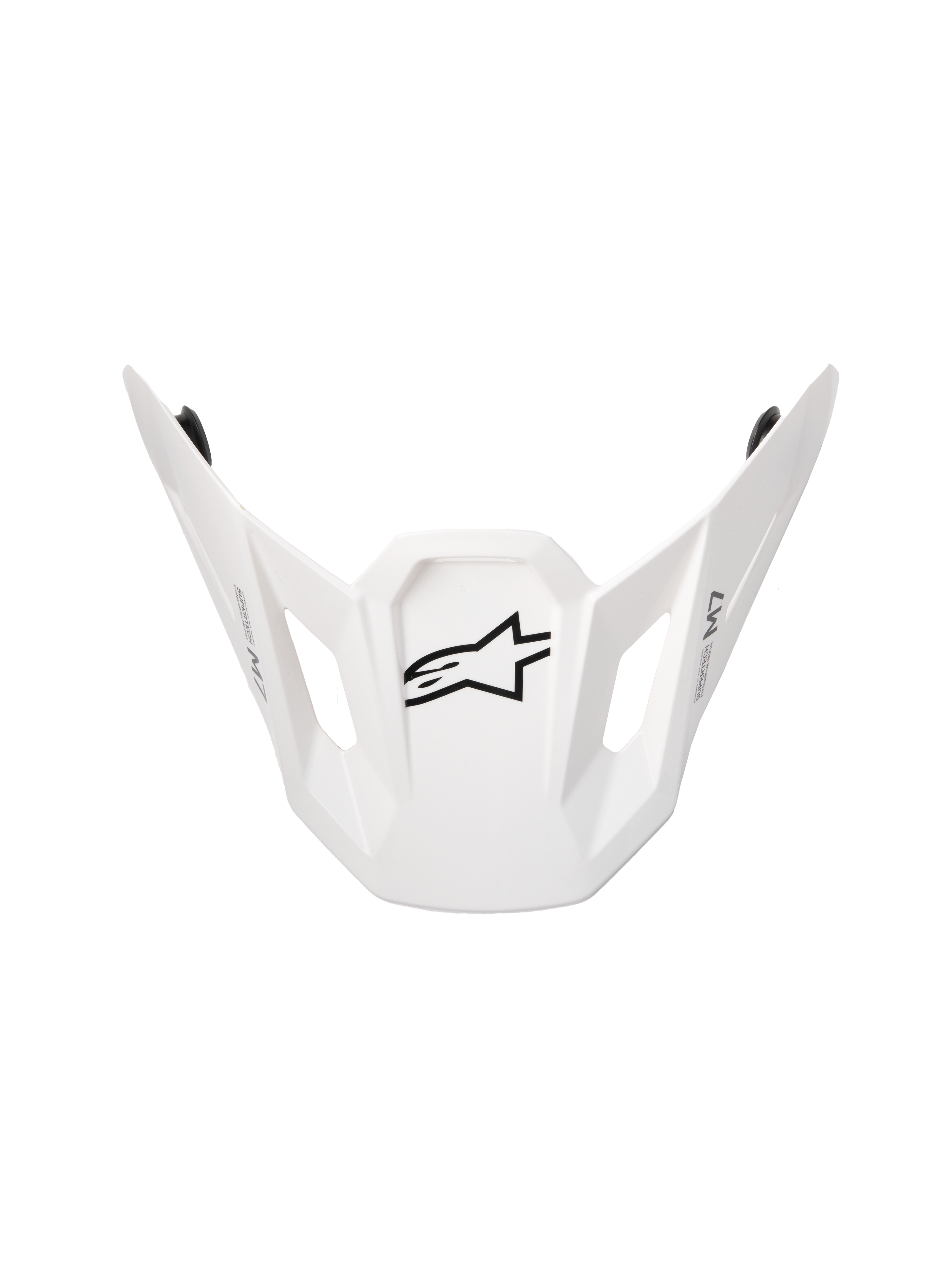 Alpinestars S-M7 Solid ECE06 Visor, replacement motocross helmet peak, White Glossy finish, featuring a black star logo, angular aerodynamic design with rectangular ventilation cutouts, compatible with S-M7 helmets