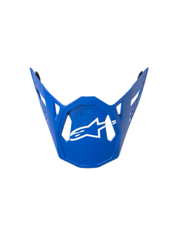 Alpinestars Supertech M10 Flood Visor, visera de casco de motocross, azul con logotipo blanco, diseño geométrico angular con aberturas de ventilación, contorno estilizado, pieza de repuesto oficial para cascos de carreras todoterreno