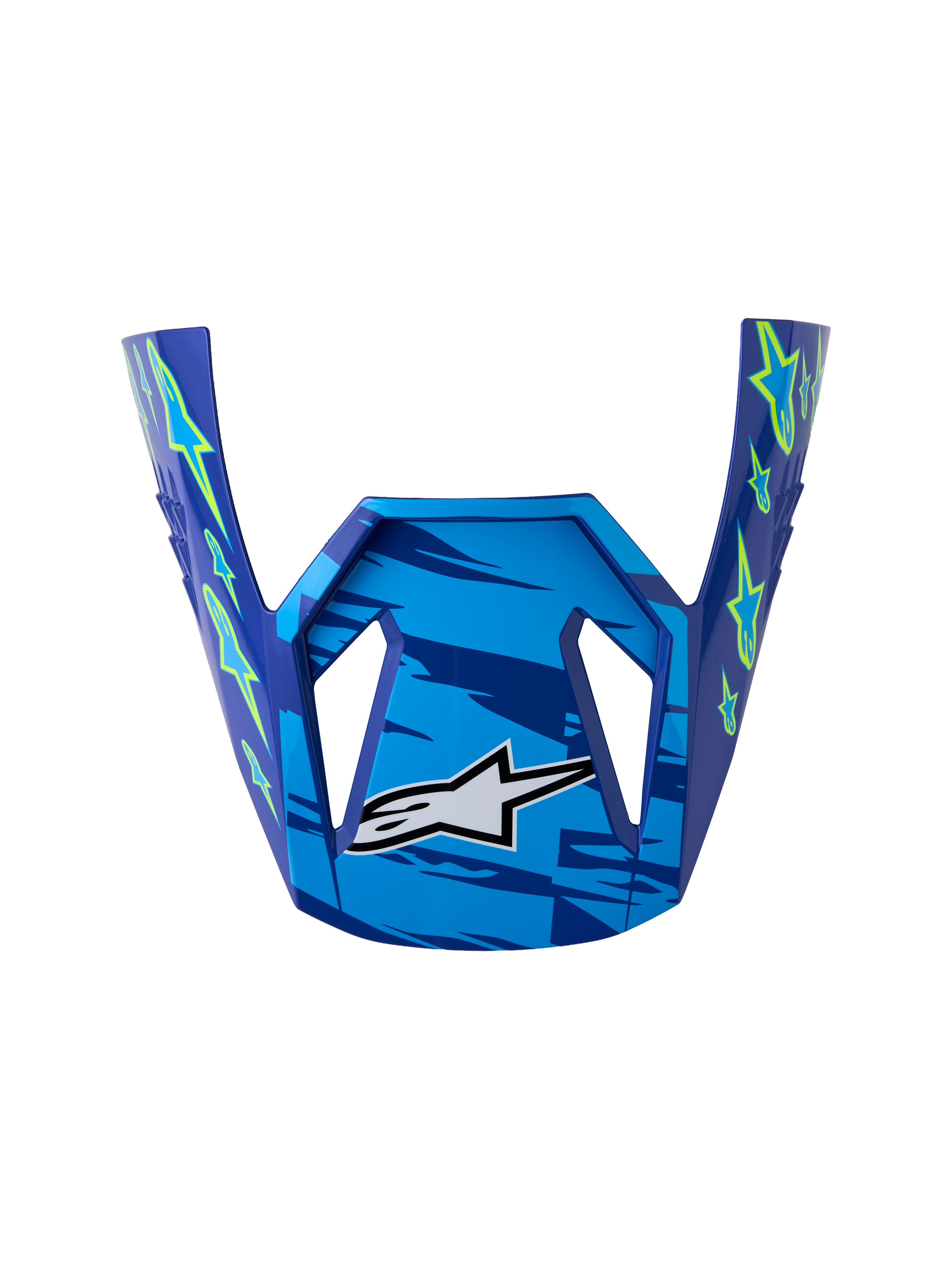 Alpinestars Visor Juvenil SM3 Falcon, accesorio para casco de motocross, azul y amarillo flúor, acabado brillante con gráficos de estrellas y logotipo frontal