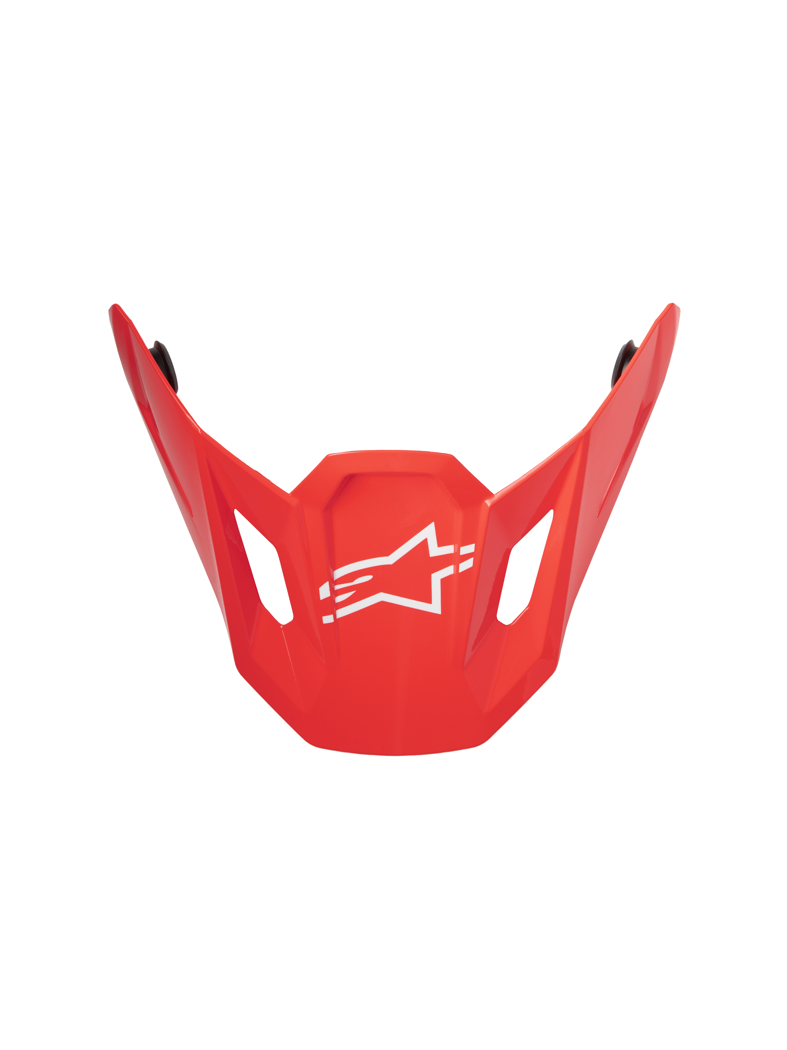 Alpinestars S-M7 Core ECE06 Visor, Red Glossy, motocross helmet replacement peak, featuring an angular aerodynamic design with a central white Alpinestars star logo, side ventilation cutouts, and a durable glossy finish