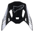 Visera Alpinestars Supertech M10 Carbon Meta2, accesorio para casco de motocross, negro y gris brillante, con logotipo A-star gris en el frente, diseño aerodinámico con aberturas de ventilación para carreras todoterreno