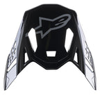 Visera Alpinestars Supertech M10 Carbon Meta2, accesorio para casco de motocross, negro y gris brillante, con logotipo A-star gris en el frente, diseño aerodinámico con aberturas de ventilación para carreras todoterreno