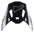 Alpinestars Supertech M10 Carbon Meta2 Visor, Black and Gray Glossy replacement peak, featuring a gray Alpinestars logo and aerodynamic ventilation cutouts, motocross helmet accessory