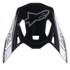 Visera Alpinestars Supertech M10 Carbon Meta2, visera de repuesto en negro y gris brillante, con el logotipo gris de Alpinestars y aberturas de ventilación aerodinámicas, accesorio para casco de motocross