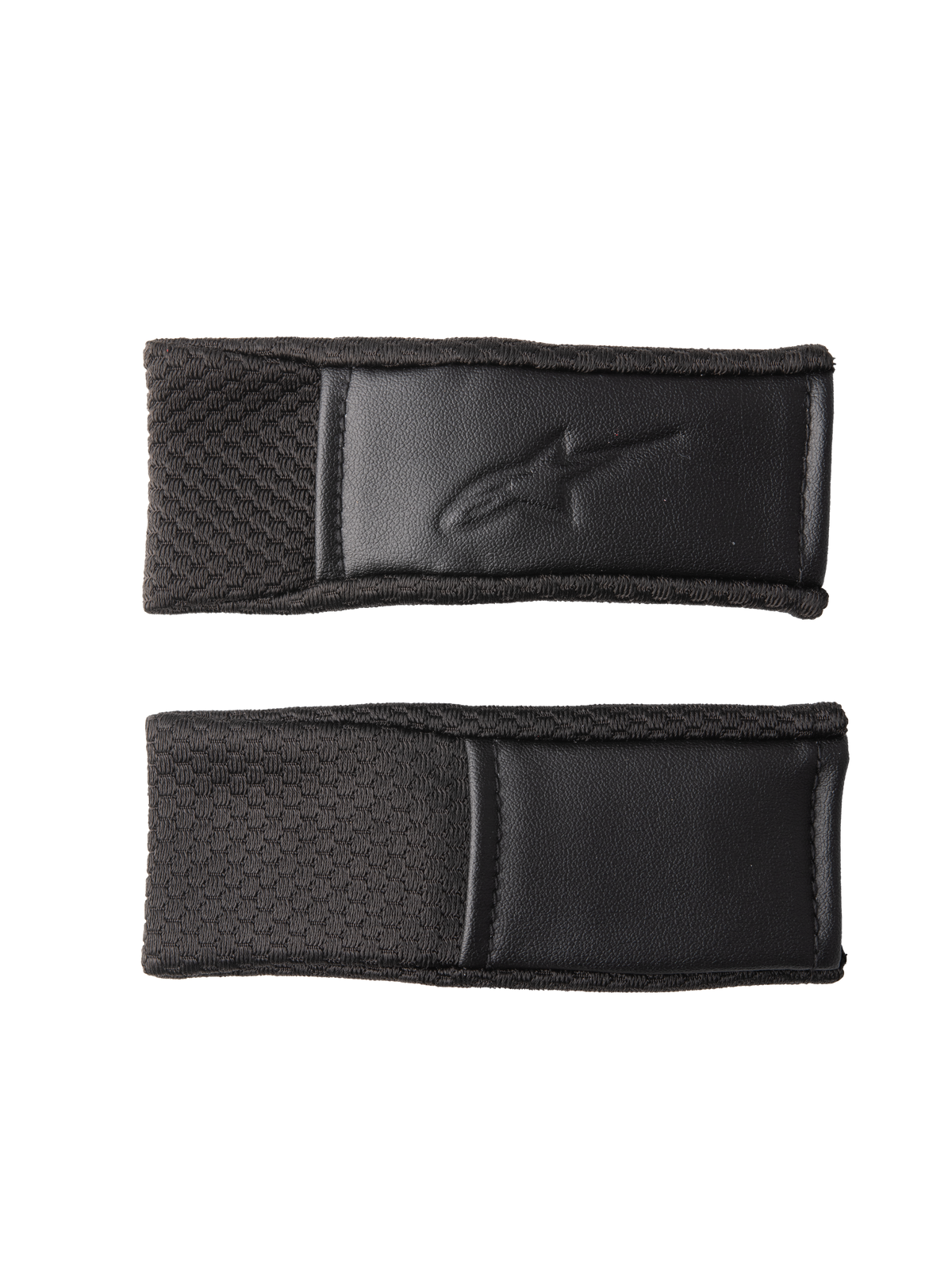 Alpinestars S-M7 Chin Strap Cover Set, negro, cubiertas de repuesto para correas de barbilla de casco con patrón de agarre texturizado y logotipo en relieve, bordes cosidos, accesorios para casco de motocross
