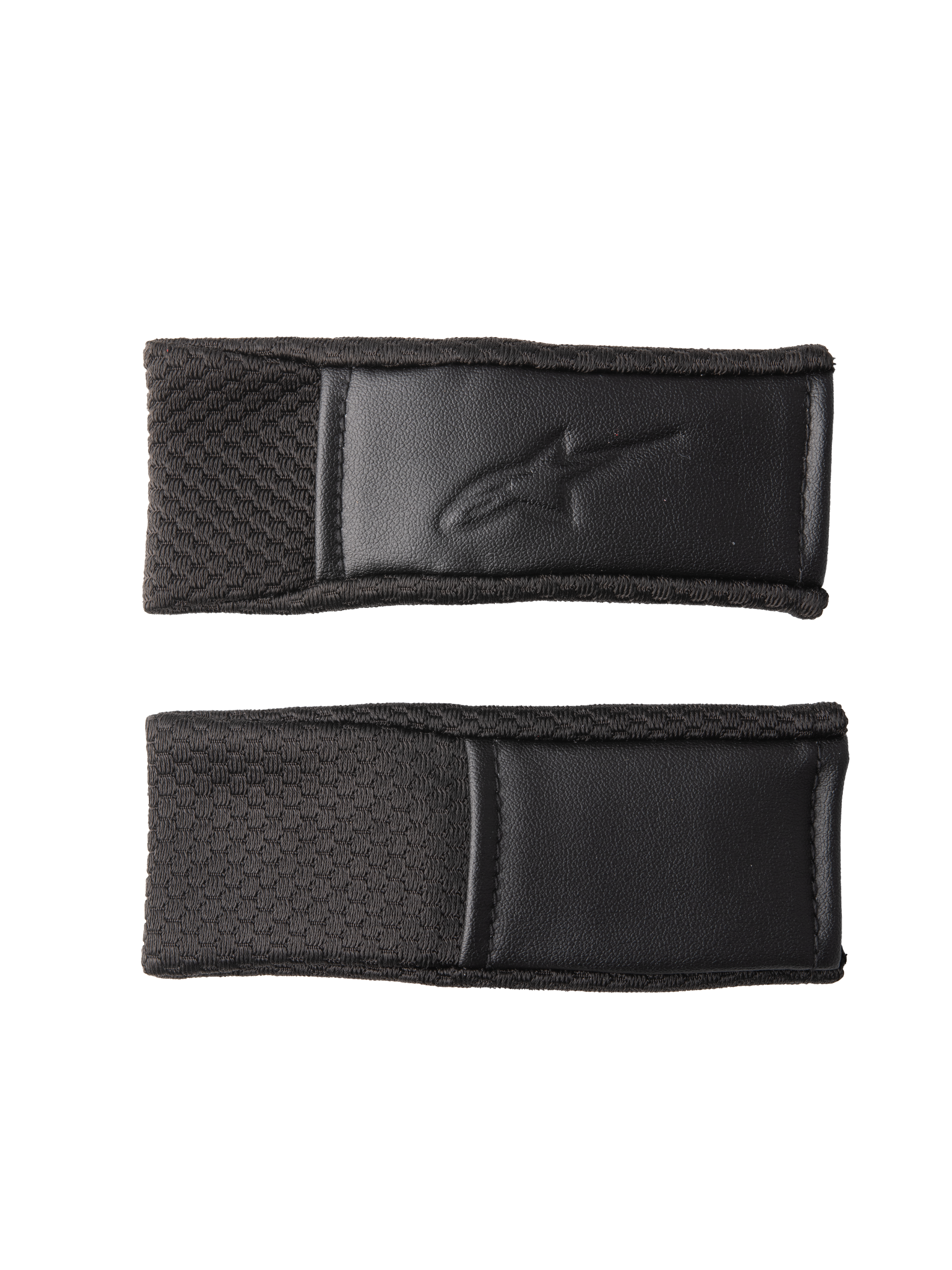 Alpinestars S-M7 Chin Strap Cover Set, Black, replacement helmet strap covers with textured grip pattern and embossed logo, stitched edges, motocross helmet accessories