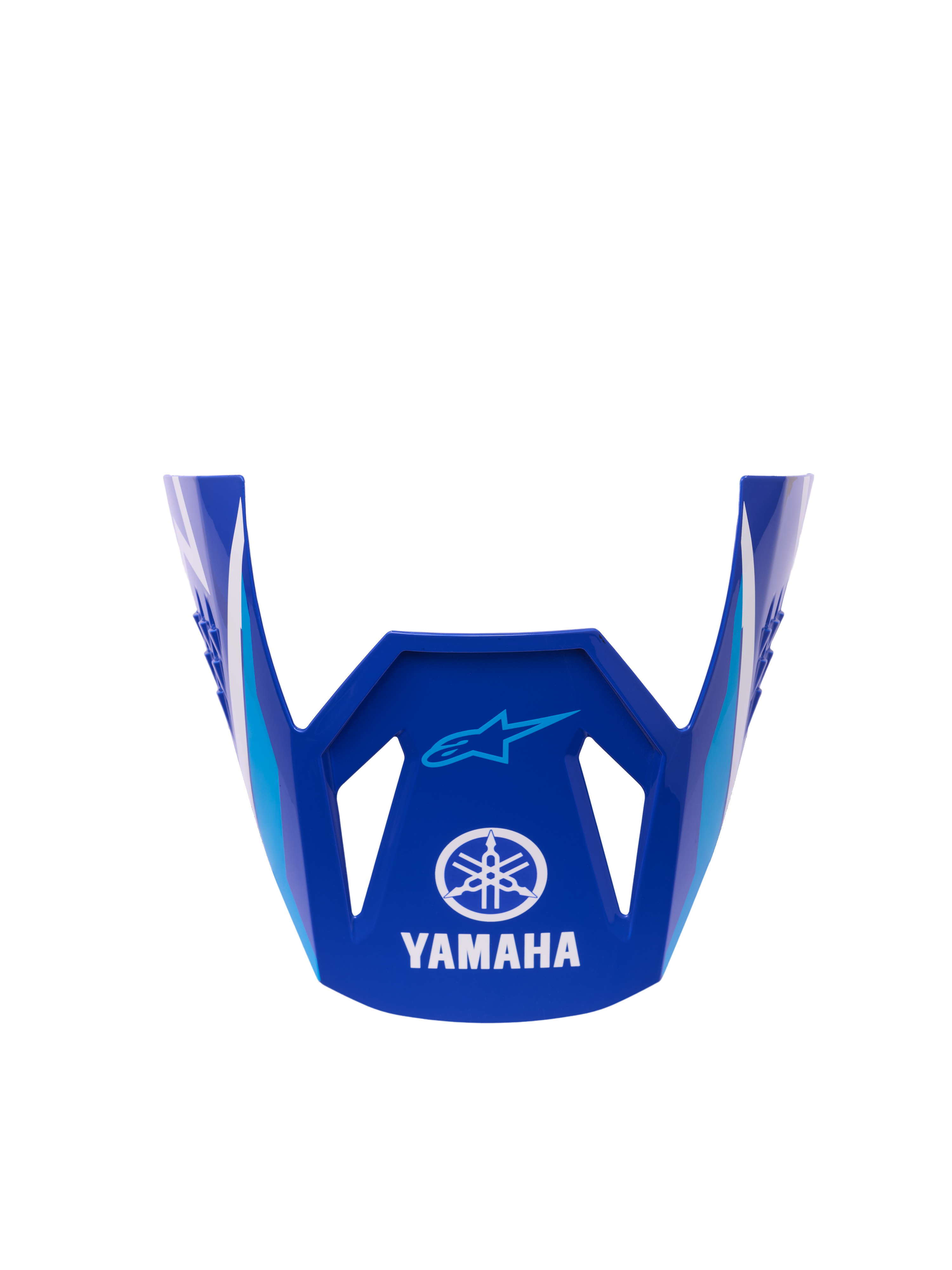 Alpinestars Yamaha S-M3 Youth Visor, visera de repuesto para casco, azul y blanco brillante, con logotipos de Yamaha en blanco y Alpinestars en azul claro, diseñada para cascos de motocross infantiles