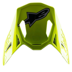 Visera Alpinestars S-M8 Factory, visera de repuesto para casco de motocross, amarillo flúor brillante, con un gran logotipo de Alpinestars en negro y gris en la parte superior, acabado brillante con aberturas aerodinámicas, accesorio a presión para cascos Supertech M8