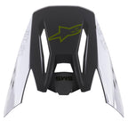 Alpinestars S-M5 Bond Visor, replacement helmet peak, Silver Yellow Fluo Glossy, featuring a central yellow fluo star logo, SM5 text, and white side panels with ASTARS branding, glossy finish for motocross protection