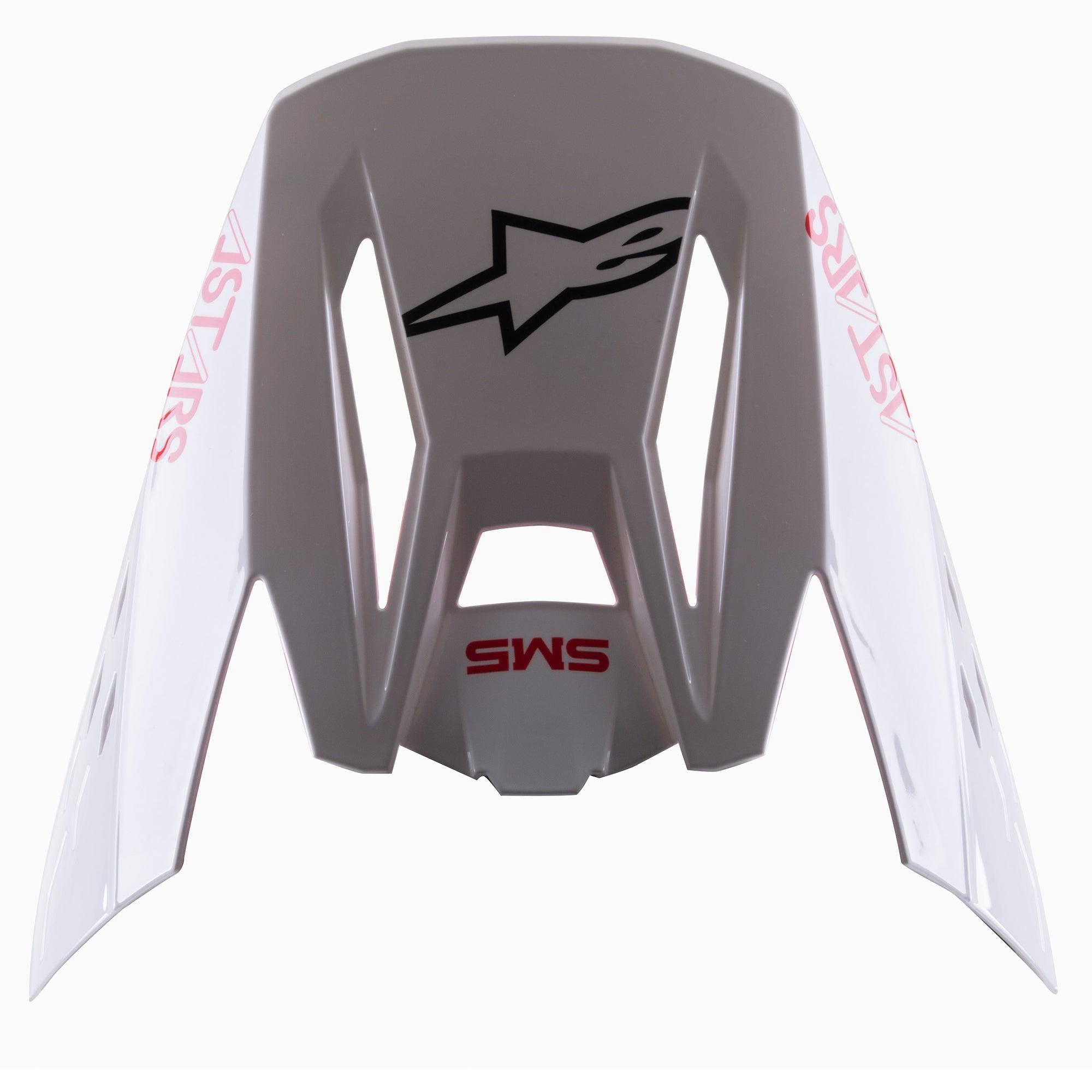 Alpinestars S-M5 Bond White Red Glossy Visor, visera de repuesto para casco de motocross, blanco brillante con marcas ASTARS y SM5 en rojo, logotipo de estrella negra, diseño aerodinámico para carreras todoterreno