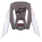 Visera Alpinestars S-M5 Bond blanca y roja brillante, visera de repuesto para casco de motocross con acabado blanco brillante, logotipos 'SM5' y 'ASTARS' en rojo, logotipo central de estrella negra, accesorio a presión para equipamiento de carreras off-road