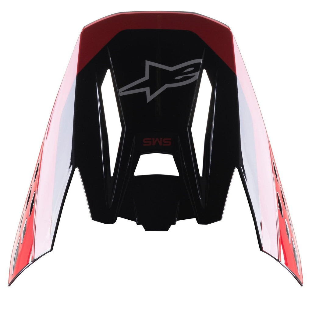 Alpinestars S-M5 Beam Visor, accesorio para casco de motocross, negro y rojo brillante, con un logotipo de estrella gris y marca SM5 en rojo, visera de repuesto para equipo de carreras todoterreno