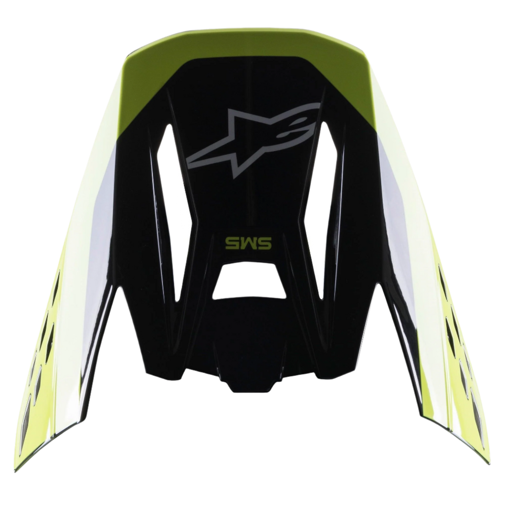 Visera Alpinestars S-M5 Beam, accesorio para casco, negro y amarillo flúor brillante, con el logotipo de la estrella de Alpinestars y la marca SM5, visera de repuesto para cascos de motocross