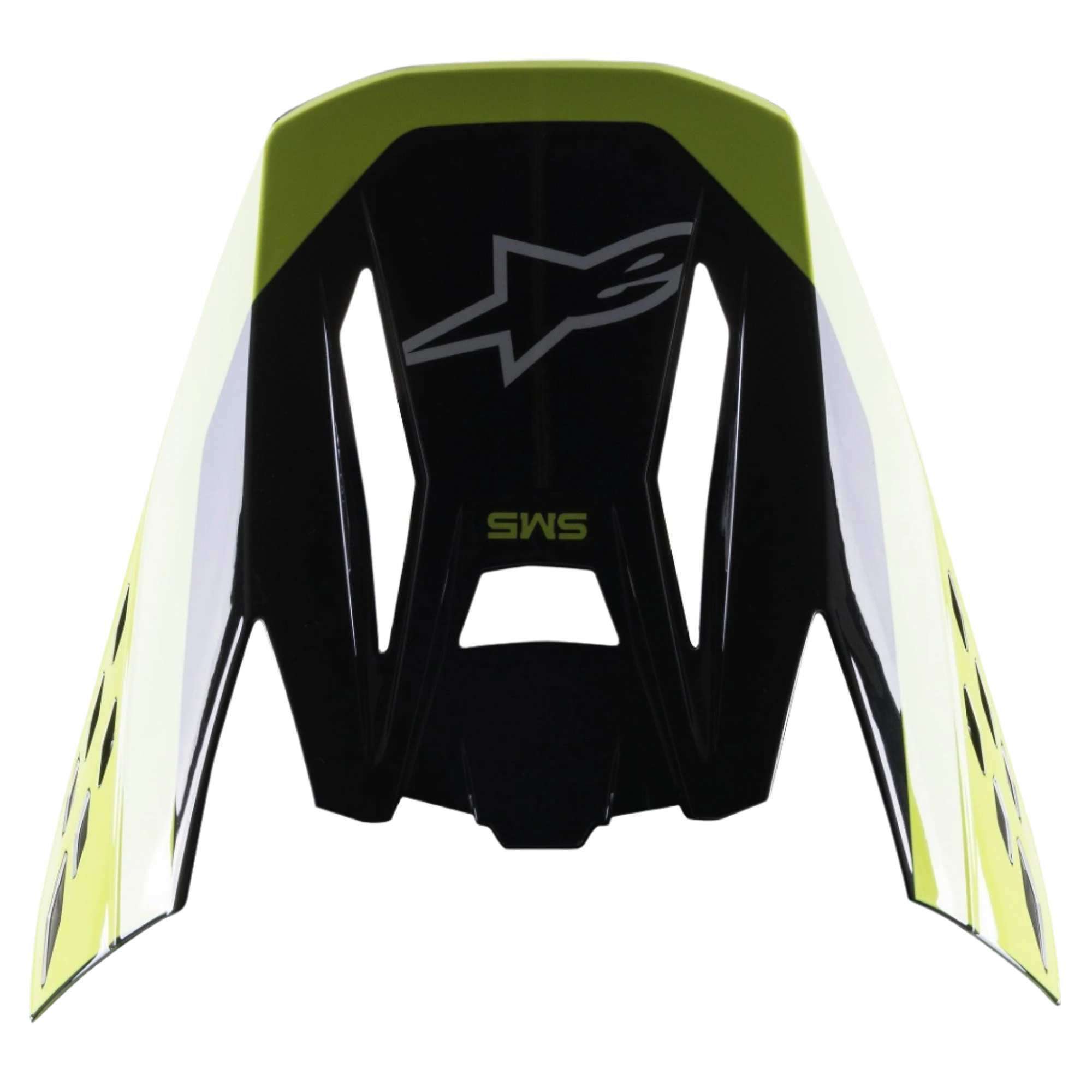 Visera Alpinestars S-M5 Beam, accesorio para casco, negro y amarillo flúor brillante, con el logotipo de la estrella de Alpinestars y la marca SM5, visera de repuesto para cascos de motocross