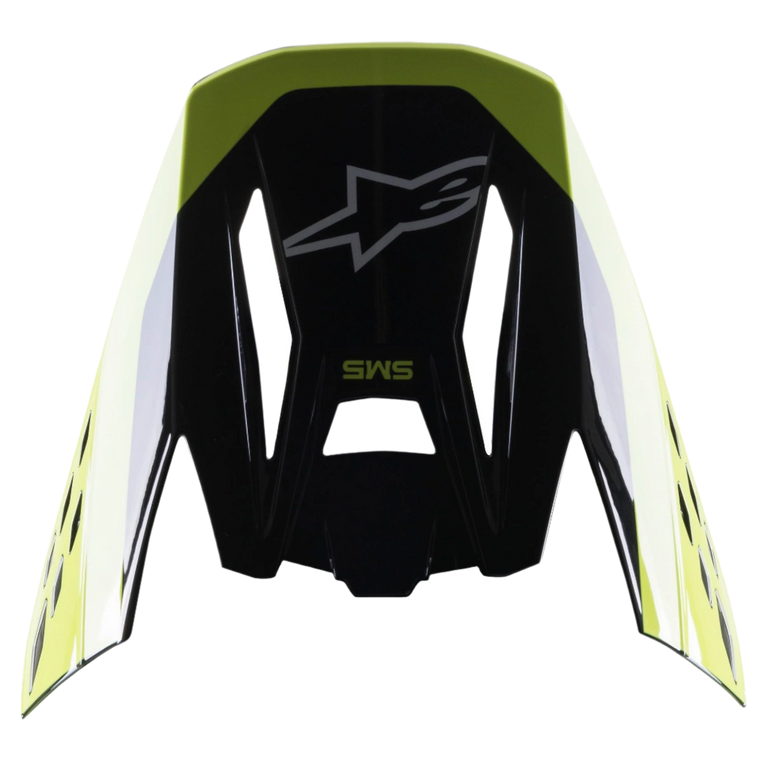 Visera Alpinestars S-M5 Beam, accesorio para casco, negro y amarillo flúor brillante, con el logotipo de la estrella de Alpinestars y la marca SM5, visera de repuesto para cascos de motocross