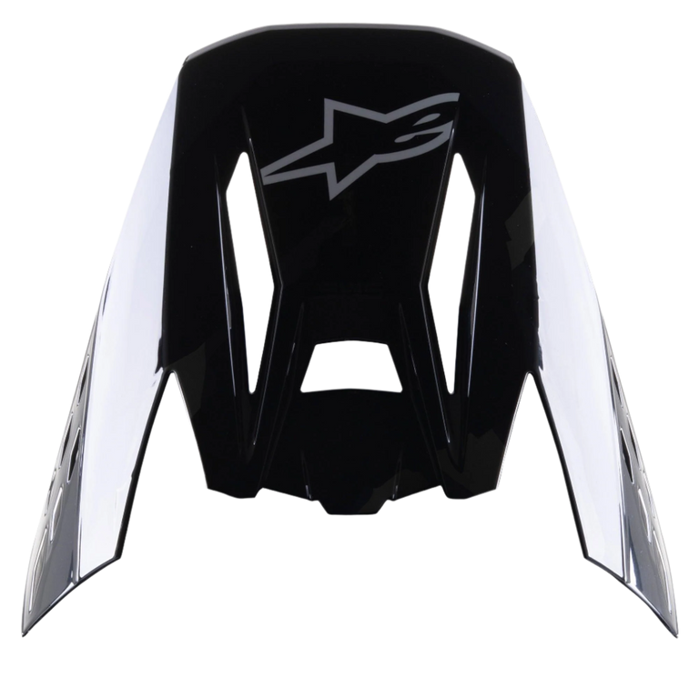 Visera Alpinestars S-M5 Rover, accesorio para casco de motocross, negro antracita camo brillante, acabado negro brillante con logotipo de estrella gris, diseño aerodinámico con aberturas para el flujo de aire