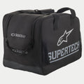 Alpinestars Supertech Semi Rigid Bolso, bolsa para casco de moto con protección y almacenamiento duradero, negro y blanco, con logotipo Supertech y marca Alpinestars