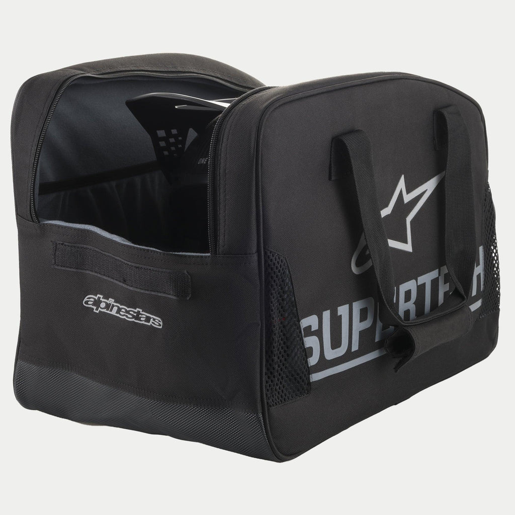 Alpinestars Supertech Semi Rigid Bolso, bolsa para casco de motocross negra y plateada con construcción semirrígida