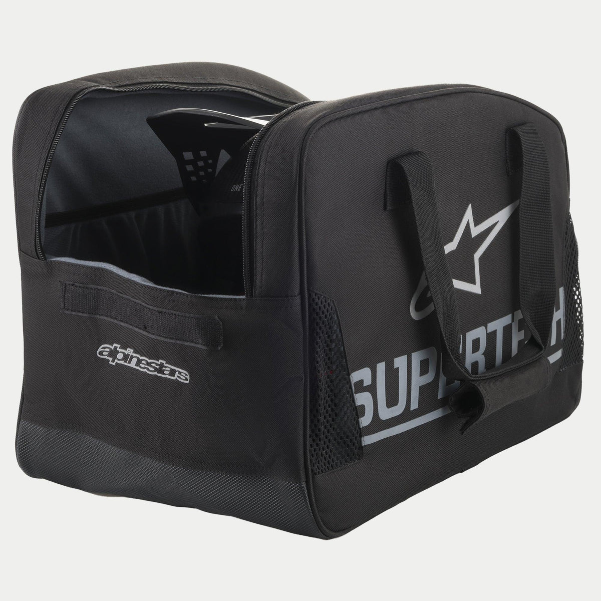 Alpinestars Supertech Semi Rigid Bolso, bolsa para casco de motocross negra y plateada con construcción semirrígida