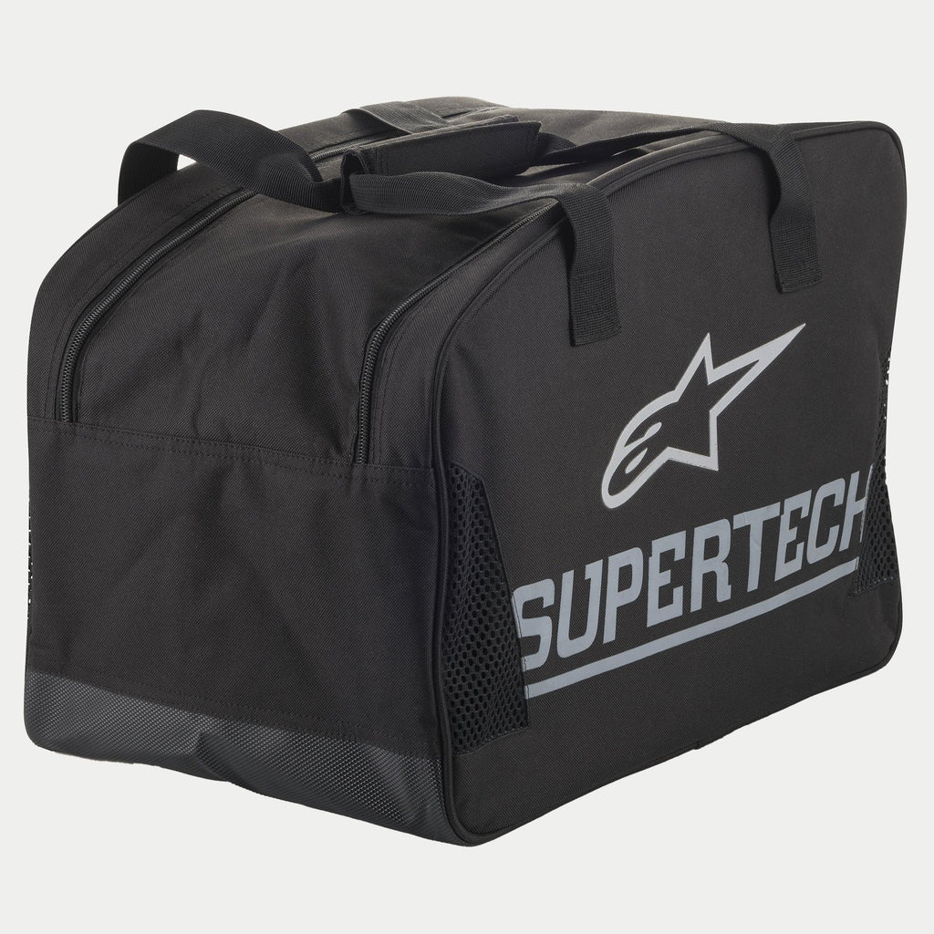 Bolsa semi-rígida Alpinestars Supertech S M 10, bolsa para casco de moto y equipo de protección, negro y plateado con gran logotipo