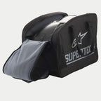 Alpinestars Supertech bolsota semi-rígida para casco de moto, negro y gris, con gran logotipo plateado y forro interior suave