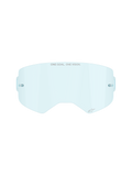 Alpinestars Supertech Clear Lens en Clear Blue, lente de repuesto para gafas de motocross, con el lema ONE GOAL ONE VISION y pivotes integrados para tear-offs, diseño curvo de policarbonato resistente a los impactos
