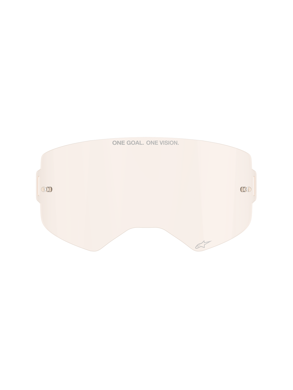 Alpinestars Supertech Goggle Lens, Light Copper Rose tint, injection-molded polycarbonate replacement lens, featuring 'ONE GOAL. ONE VISION.' branding and small star logo, integrated tear-off posts, off-road and motocross goggle accessory