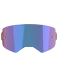 Alpinestars Supertech Mirror Lens, Motocross Goggle Accessory, Mirror Blue with purple hues, featuring Absolute Vision™ technology, integrated tear-off posts, and 'ONE GOAL. ONE VISION.' slogan across the top.