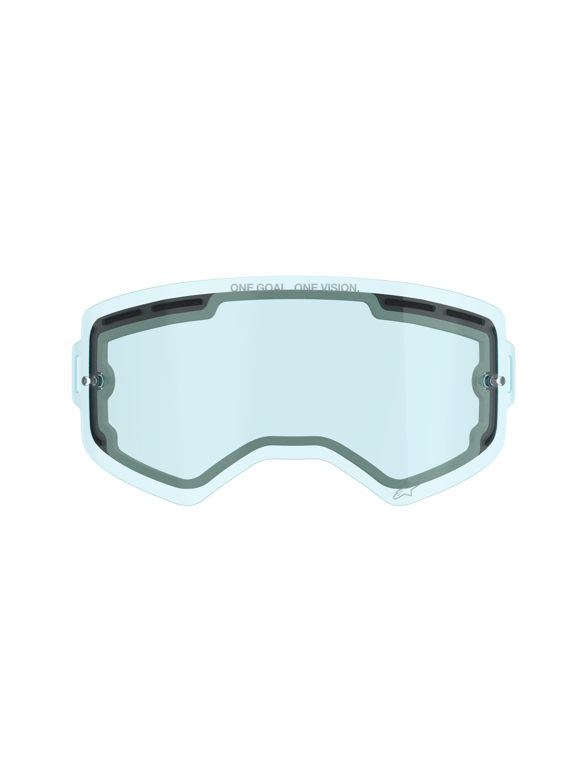 Alpinestars Supertech Dual Pane Vented Lens, lente de repuesto para gafas de motocross, tinte azul, con construcción de policarbonato de doble panel, sellado de espuma negra, puertos de ventilación superiores y laterales, marca 'ONE GOAL. ONE VISION.' y rendimiento antivaho para carreras off-road
