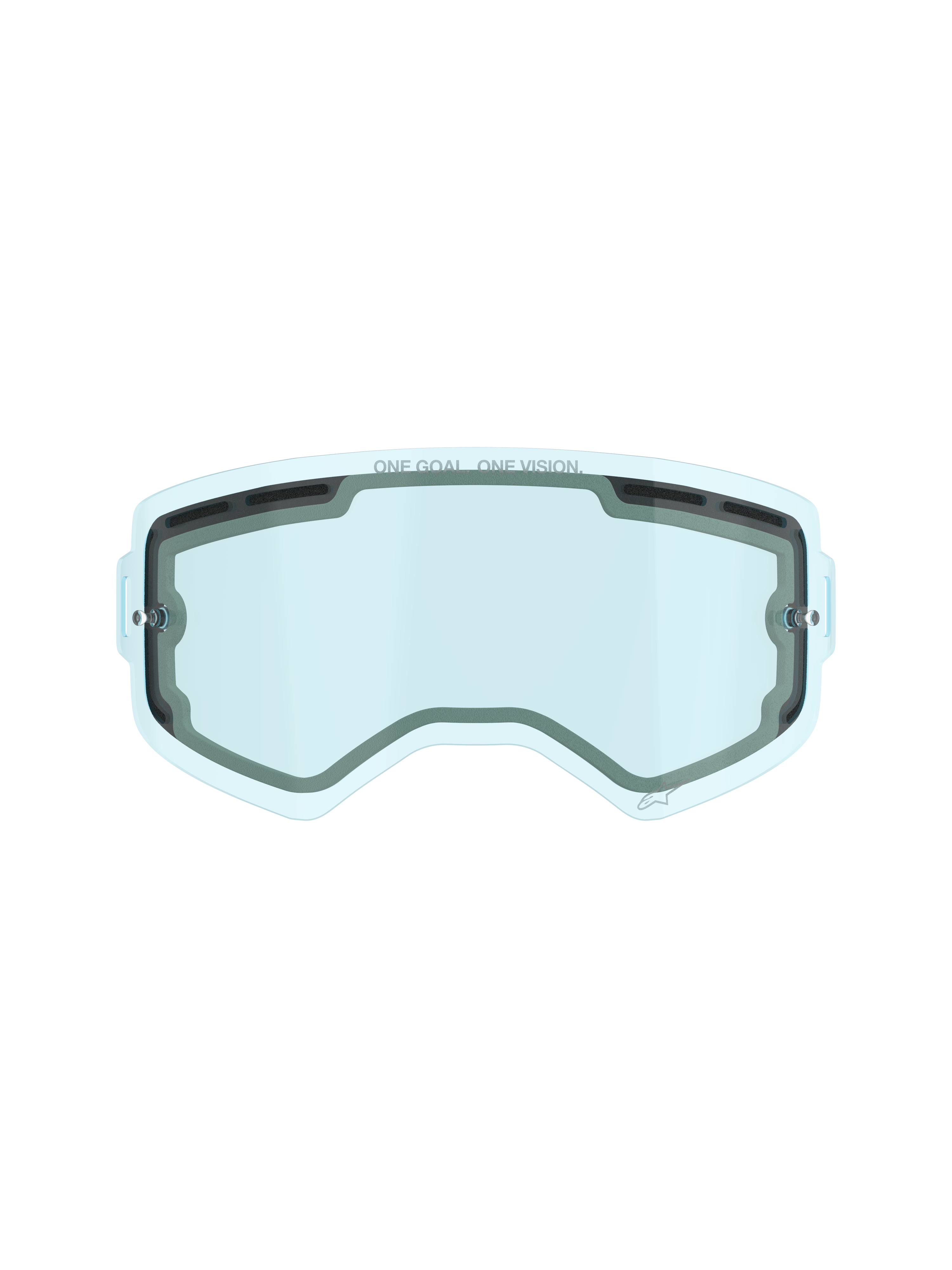 Alpinestars Supertech Dual Pane Vented Lens, lente de repuesto para gafas de motocross, tinte azul, con construcción de policarbonato de doble panel, sellado de espuma negra, puertos de ventilación superiores y laterales, marca 'ONE GOAL. ONE VISION.' y rendimiento antivaho para carreras off-road