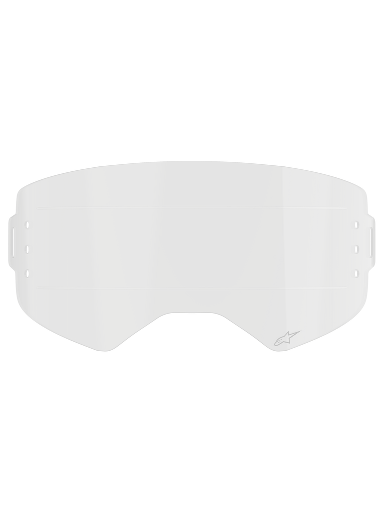 Alpinestars Supertech Roll Off Film, lente de repuesto transparente para gafas, policarbonato transparente moldeado por inyección con líneas de deslizamiento horizontales, con sutil logotipo de Alpinestars, diseñada para sistemas roll-off de motocross