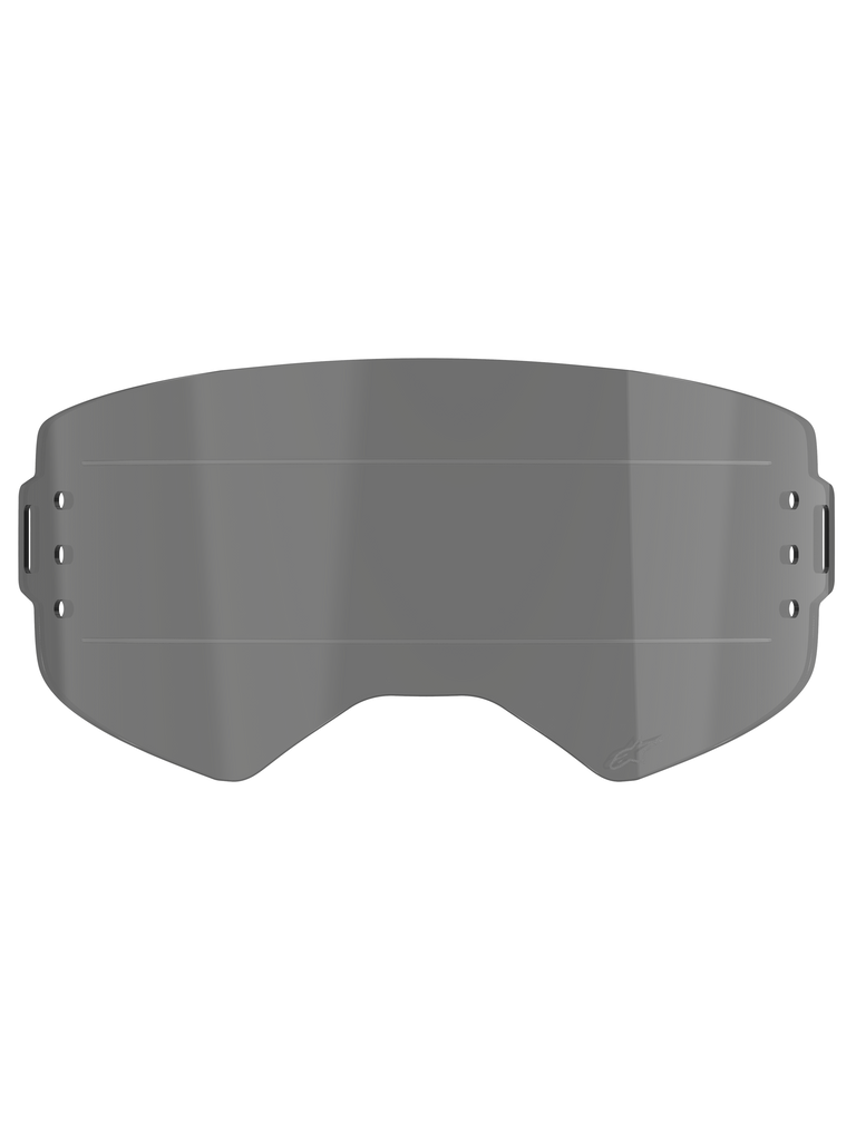 Alpinestars Supertech Roll Off Lens, accesorio para gafas con tinte ahumado, cuenta con líneas de deslizamiento horizontales para un movimiento fluido de la película, orificios de fijación laterales para sistema roll-off y construcción de policarbonato moldeado por inyección