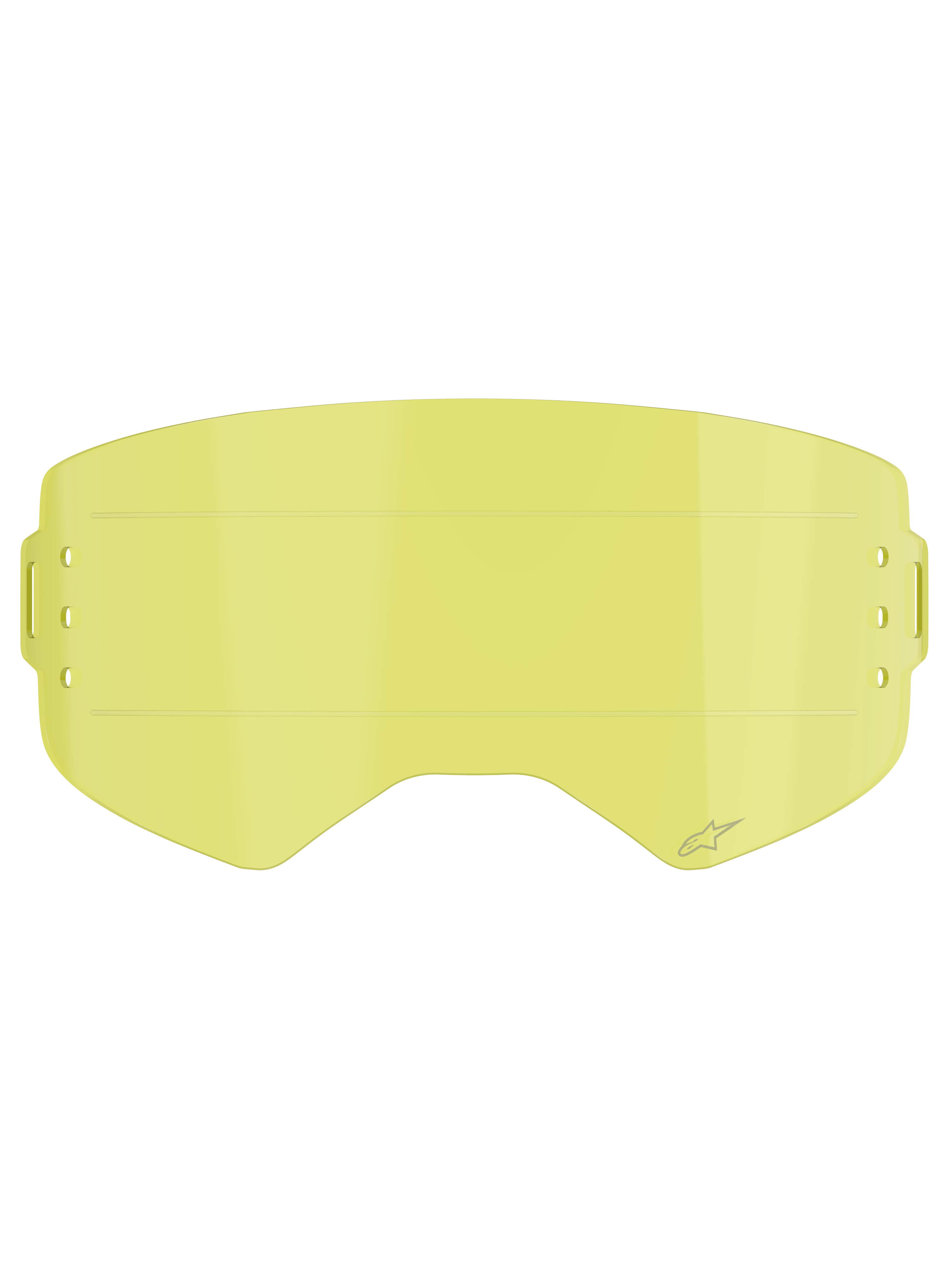 Alpinestars Supertech Roll Off Lens, Goggle Accessory, Clear Yellow tint, featuring built-in horizontal glide lines and etched star logo, replacement lens for motocross and off-road goggles