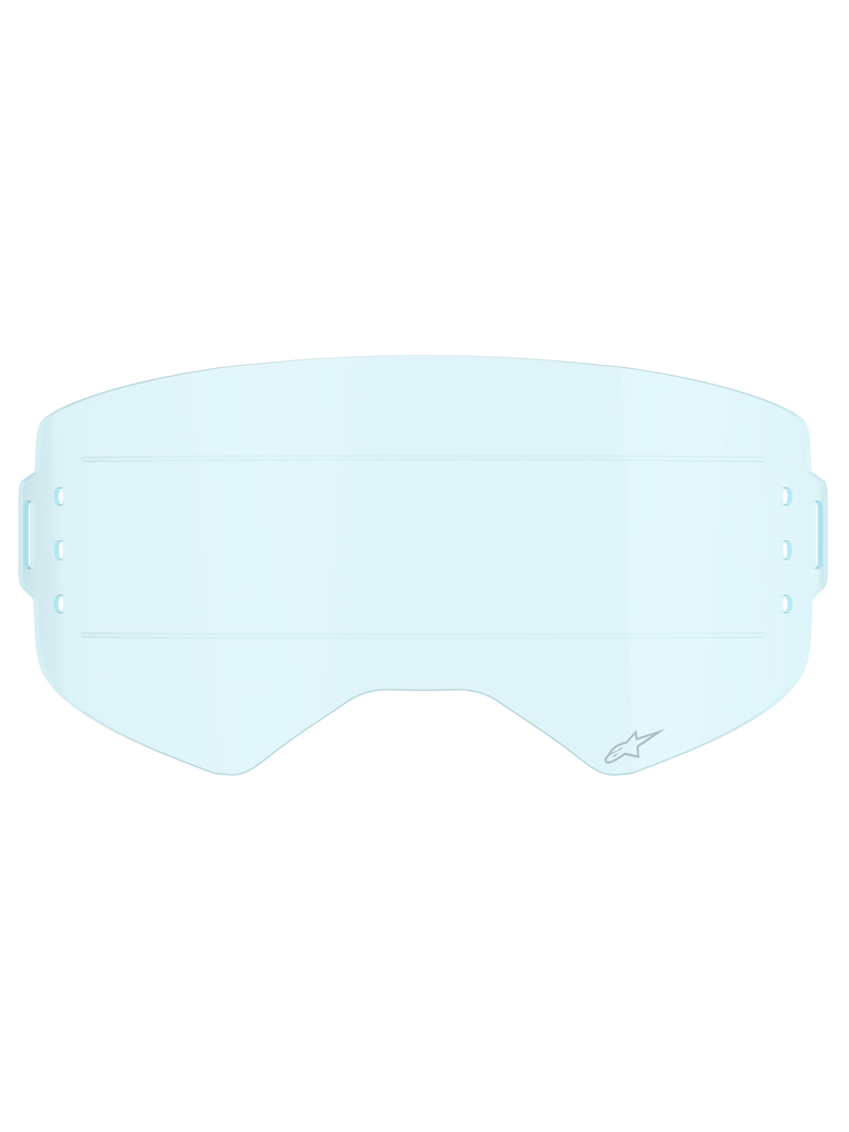 Alpinestars Supertech Roll Off Lens, accesorio para gafas de motocross, azul claro, lente de policarbonato azul claro transparente con líneas de deslizamiento horizontales para un movimiento fluido de la película y ranuras laterales para sistemas roll-off.