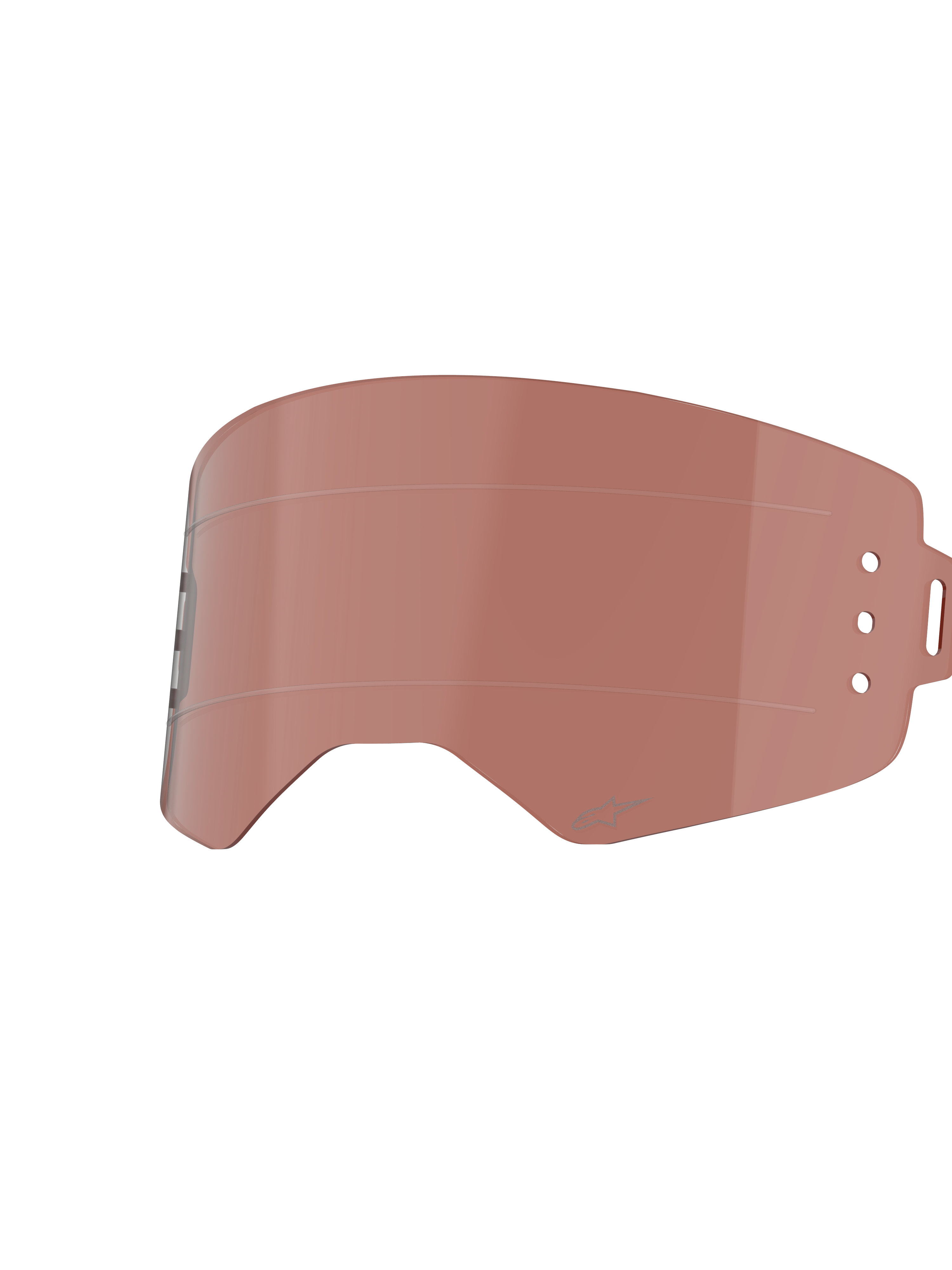 Alpinestars Supertech Roll-Off Lens, Copper Rose tint, replacement lens for motocross goggles, featuring horizontal glide lines and mounting holes for roll-off canisters, durable polycarbonate construction for off-road racing