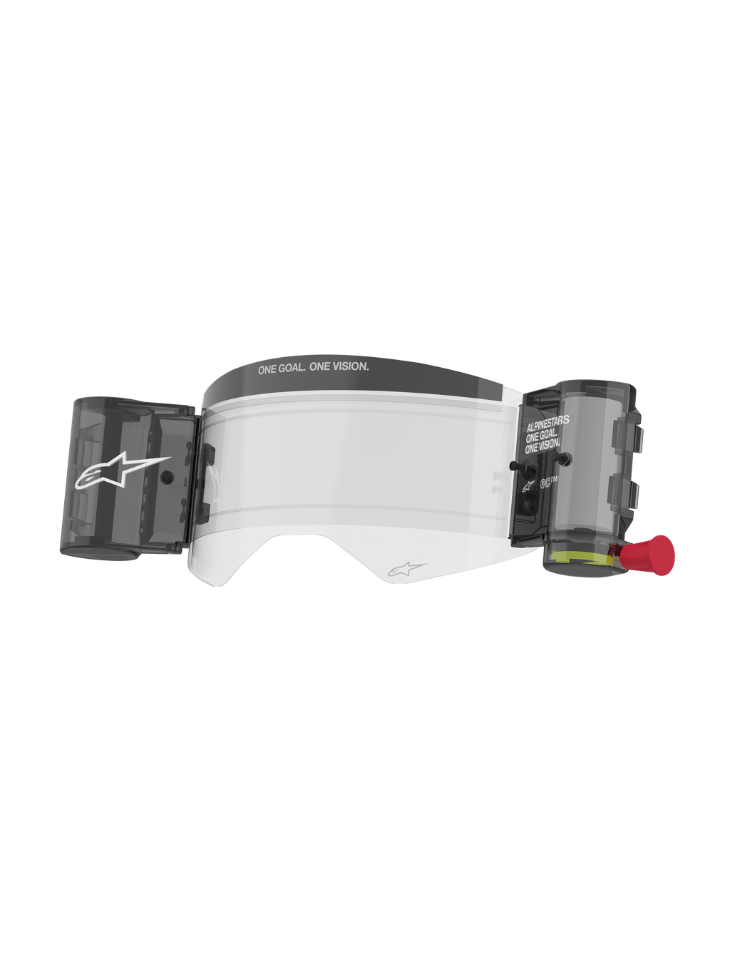 Alpinestars Supertech Roll Off Kit Wide Vision, accesorio para gafas de motocross, lente transparente antiempañante con sistema de láminas roll-off integrado, canisters negros y tirador rojo, con diseño "ONE GOAL. ONE VISION.", policarbonato de alta resistencia para carreras off-road