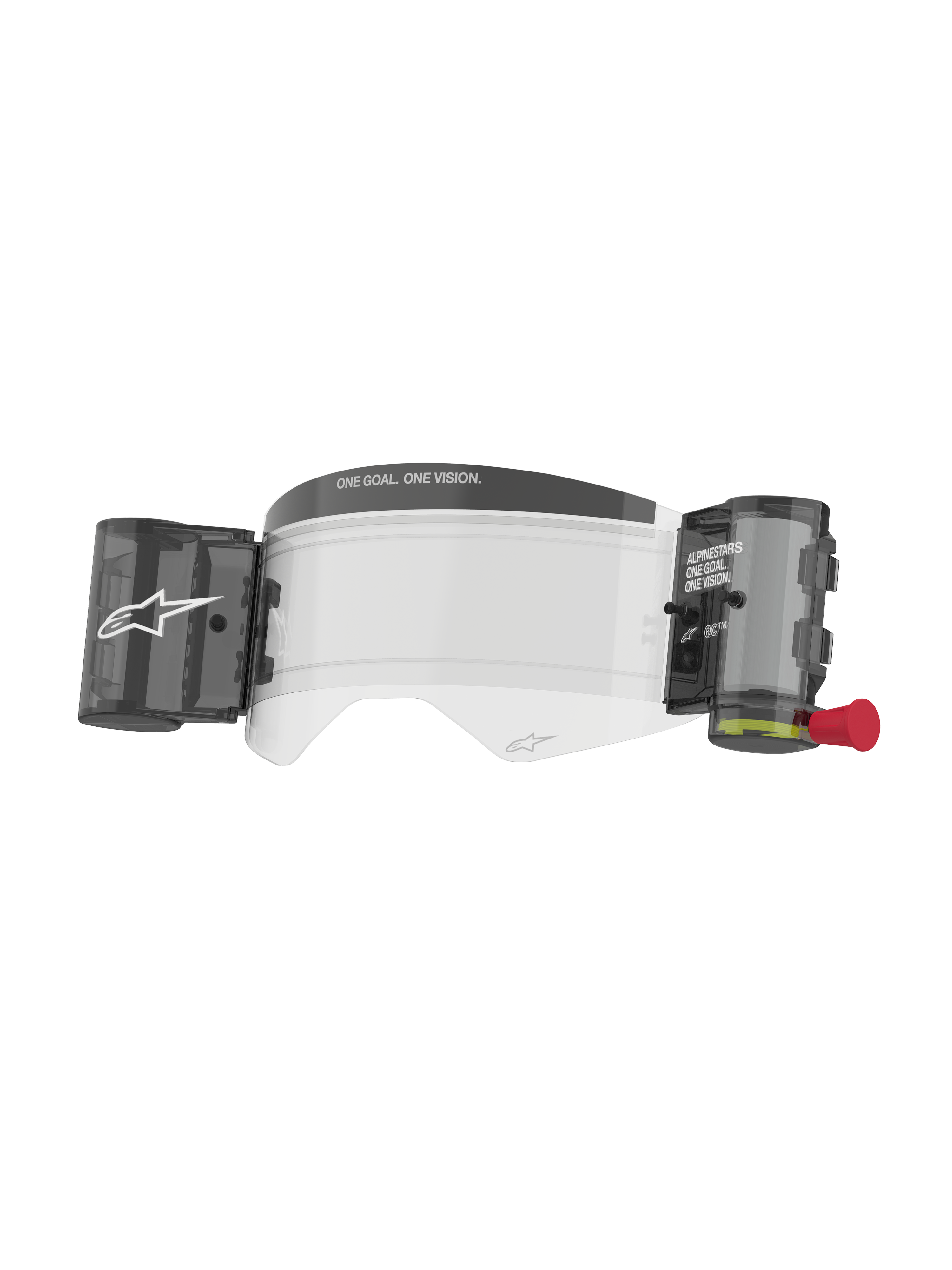 Alpinestars Supertech Roll Off Kit Wide Vision, accesorio para gafas de motocross, lente transparente antiempañante con sistema de láminas roll-off integrado, canisters negros y tirador rojo, con diseño "ONE GOAL. ONE VISION.", policarbonato de alta resistencia para carreras off-road