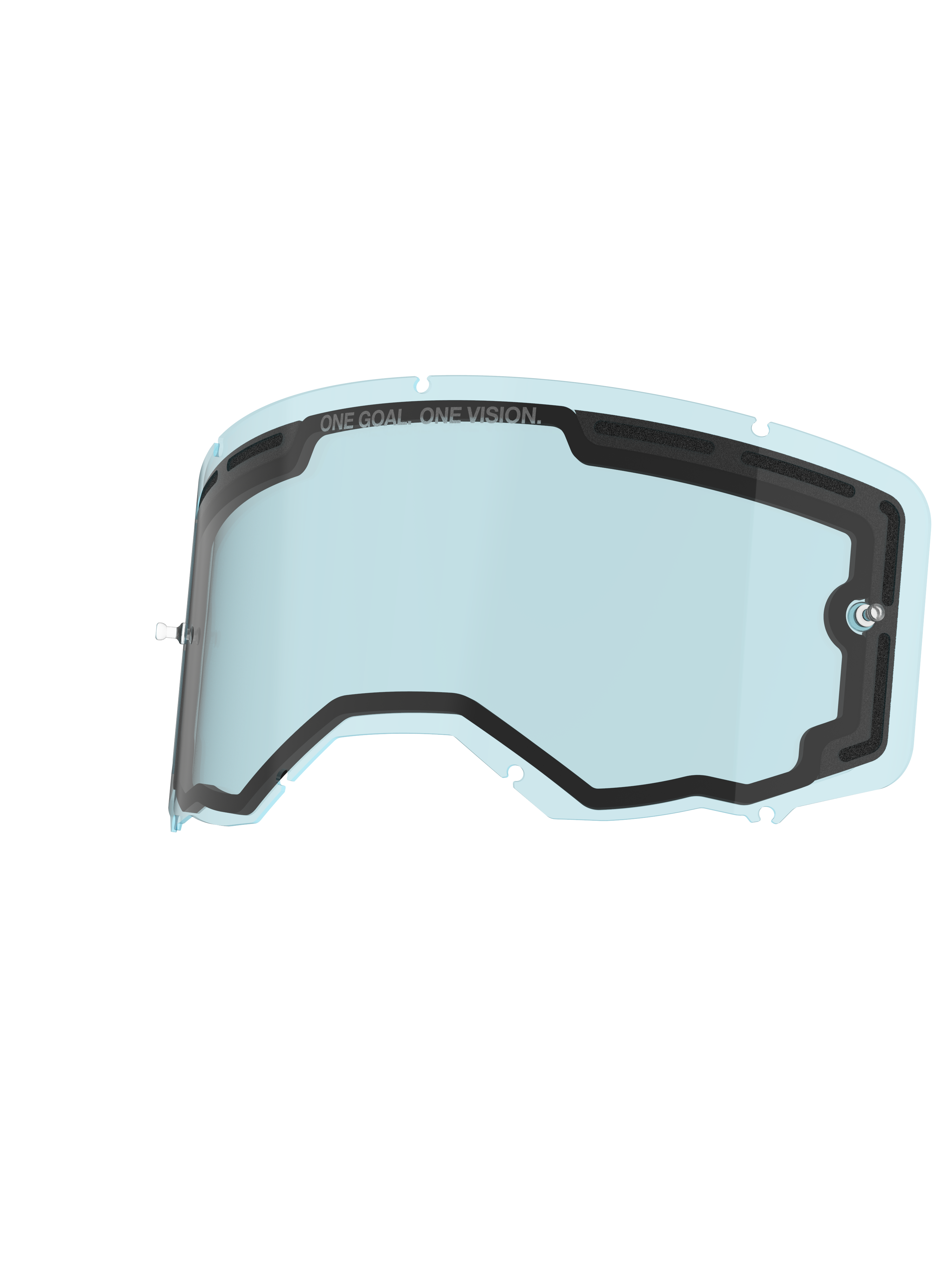 Alpinestars Vision 8-5-3 Dual Pane Lens, Goggle Replacement Lens, Blue, light-tinted polycarbonate with double-pane construction, black foam gasket, 'ONE GOAL. ONE VISION.' branding, integrated tear-off posts, durable anti-fog lens for motocross goggles
