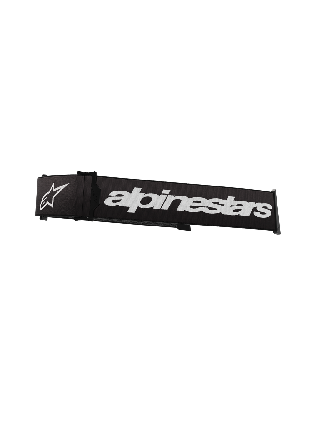 Alpinestars Supertech Goggles Strap, en negro y blanco, con un prominente nombre de la marca y logotipo de estrella en blanco, correa de repuesto de 45 mm para gafas de motocross con tracción de silicona y enganche por clic